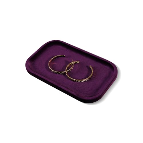 Resilient Velvet Jewelry Display Tray for Ring Earrings Bracelet Necklace, Flat Jewellery Dish for Showcase Store Retail Counter Exhibition Photography Livestream (Purple, Medium) - color: Purple, size: Medium
