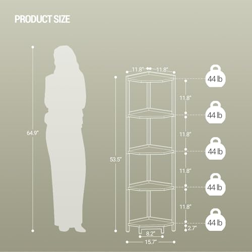 Hzuaneri Corner Shelf Stand, Corner Bookshelf, Storage Standing Shelf Unit with Metal Frame, Plant Stand, Bookcase for Living Room, Home Office, Bedroom, 5-Tier White CS05913W - color: White, size: 5 Tier
