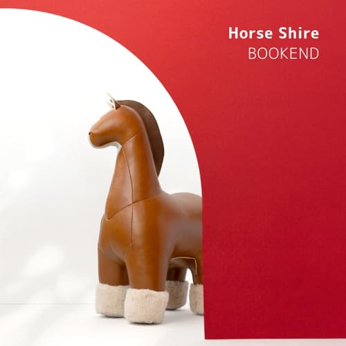 Zuny Handmade Leather Horse Shire Design Bookend, Draft Horse Animal Decor for Bookshelf Desk, Single Decorative Book Stopper Sculpture for Shelves, for Home, Brown, 9.4 x 3.8 x 9, Gaze Series - color: Horse Shire