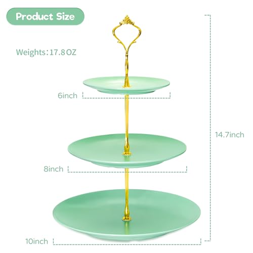 Lucky Will Green Tiered Dessert Serving Tray for Kid's Party Supplies Favors 3 Tier Cupcake Cake Stand for Birthday Tea Afternoon Halloween Christmas Candy Bar - color: Light Green