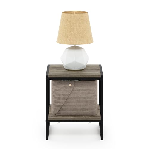 Furinno FM19122GYW Camnus Modern Living 2-Tier End Table, French Oak Grey, 15.9 in x 15.75 in x 18 in - color: French Oak Grey, size: 2 Tiers, Metal Frame