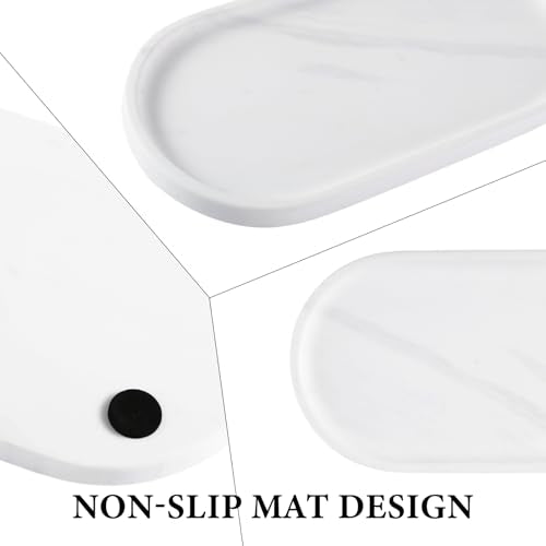 Koville 12"x6" Elegant White Marble Bathroom Tray, Natural Marble Vanity Trays for Home Decor, Stone Perfume Organizer Jewelry Dish for Dresser, Luxury Vanity Tray, Stone Storage Trays - color: Elegant White, size: 12" x 6" x 0.7"