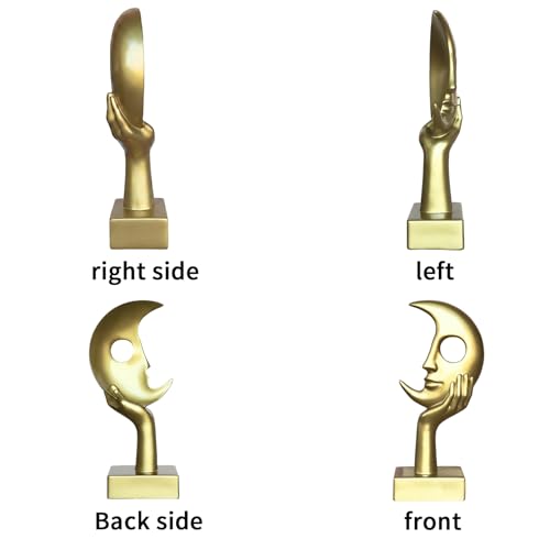 Golden Thinker Statue, Abstract Moon face Sculpture, Modern Home Decor Ornament, Suitable for Study, Office, TV Cabinet, or Tabletop, Golden Resin Statue - color: Gold, size: Large