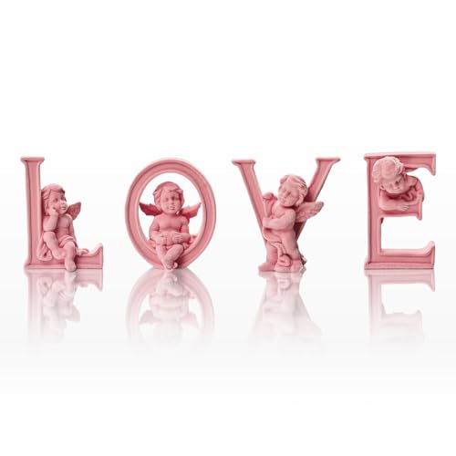 Cupid Statue Velvet Flocked Sculpture Anniversary Wedding Gifts, Cherub Angels Statue Romantic Love Figurine Spring Decor for Home, Living Room, Bookshelf, Coffee Table Decor (Pink) - color: Cupid-pink