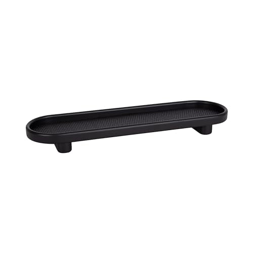 Kate and Laurel Planche Decorative Capsule Woven Tray with Solid Wood Frame; 27 x 8; Black; Modern Slim Wood Rectangle Serving Tray for Living Room - color: Black