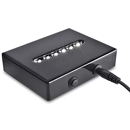 6 LED Light Pedestal - Rectangular Satin Matte Black Lacquer White Light Stand Base for 3D Art Glass, Room Decor and Gemstones and Crystals - AC/USB Adapter Powered (Black)