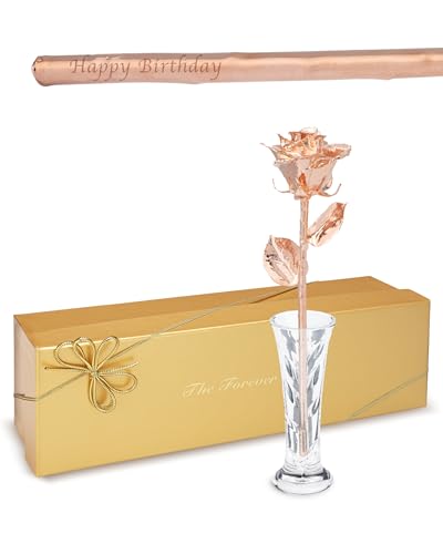 Forever Rose The Rose Gold Dipped Rose, Custom Laser Engraved Rose Gold Flower in an Elegant Glass Vase & Gift Ready Box, Handcrafted Luxury Anniversary, Birthday, Wedding or Valentine’s Keepsake - color: Rose Gold