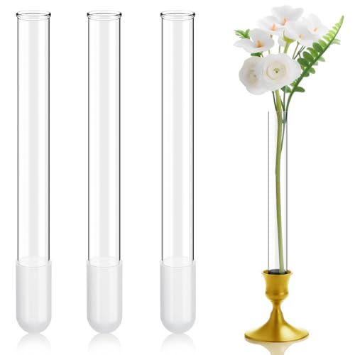 3 Pack 7.9" Glass Bud Vase Taper Candle Holder's Bud Vase for Flower Candlestick Sizes from 22mm to 27mm Adjustable Designed Specially for Taper Candle Holder for Tablescapes, Wedding Decor - size: 7.9"