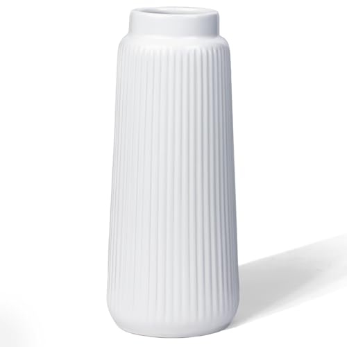 White Ceramic Vase, 8 Inch Conical Flower Vase with Narrow Mouth for Pampas Grass, Modern Tapered Decorative Vase for Home Decor, Living Room Table, Shelf - color: White03