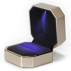 Luxury Ring Box, Square Velvet Wedding Ring Case Jewelry Gift Box with LED Light for Proposal Engagement Wedding, Gold - color: Gold, size: Ring Box