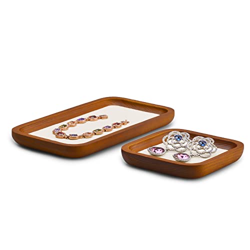 Oirlv Solid Wood Jewelry Display Tray Small Jewelry Tray Rings Earrings Bracelets Necklace Holder Organizer (Rectangle, Creamy-white) - color: Creamy-white, size: 7.08"x 3.93"x 0.59"