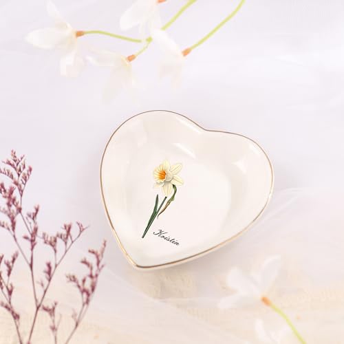 Personalized Birthday Flower Jewelry Tray - Custom Ring Holder Dish with Name for Women Mom Engraved Birth Month Flower Jewelry Tray Gifts for Wife Her Christmas Birthday Anniversary - color: Style 1