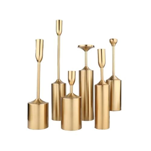 Gold Candle Holders,Room Decor, Northern Light Luxury Home Decor Galvanized Metal Candelabra six-Piece Set of Decorative Ornaments Wedding Ornament,Dinner handicrafts candlesticks (6, Gold) - color: Golden