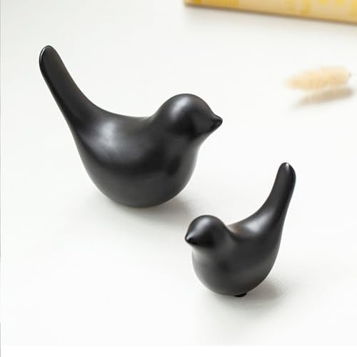 2 Pieces Decor Ceramic Bird Figurines Small Bird Statues Home Decor Modern Style Figurine Decor for Living Room,Bedroom,Desk,Bookshelf,Shelf,Coffee Table, Fireplace Mantel (Black) - color: Black