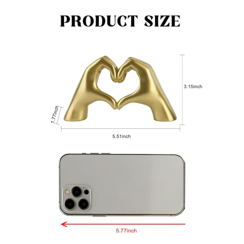 Heart Gesture Sculpture - Modern Gold Resin Hand Heart Statue for Home Decor, Minimalist Aesthetic Room Decor for Shelf, Office Desk, Bookshelf, Coffee Table - Romantic Music Fan (Small) Golden