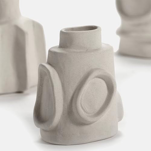 Serax Flower Vase | Marie by Marie Michielssen | Set of 6 | White Stoneware Home Decor Living Room for Coffee Table or Kitchen | Modern Entryway Table Decor or for Shelves | Unique Centerpiece Vases