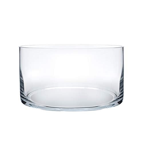 Royal Imports Flower Glass Vase Decorative Centerpiece for Home or Wedding - Cylinder Shape, 4" Tall, 8" Opening, Clear - size: 8" wide x 4" tall