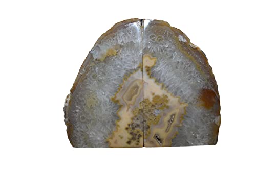 Nature's Decorations Agate Geode Bookends with Rubber Bumpers Premium Quality 3 to 5 lbs Set of Non-Skid Book Stopper for Books, Shelves, Office, Home Decor (Undyed Natural Stone)