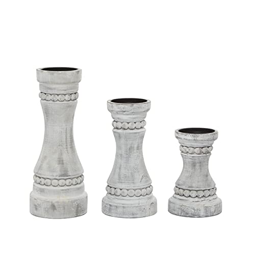 Deco 79 Wood Solid Candle Holder, Set of 3 12", 9", 7"H, Gray - color: Gray, size: S/3 12", 9", 7"H
