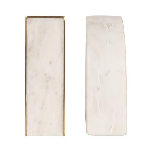 Bloomingville 2-Piece Marble Bookends with Brass Inlay, Gold Finish, White