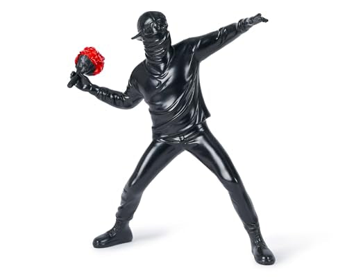 Banksy Flower Thrower Sculpture, 8.5 inch Black Banksy Street Graffiti Art Statue Replica, Inspirational Sculpture Gifts Peace Hope - color: Black