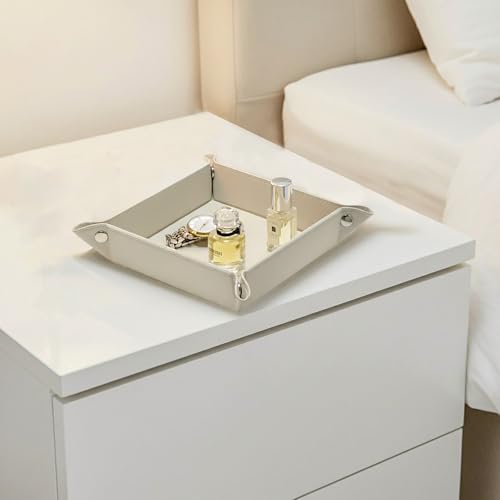 UnionBasic Valet Tray, Jewelry Tray for Rings Watches Earrings, Entryway Catchall Caddy for Coins Keys Change, Nightstand Organizer Bedside Valet Holder, Trays for Electronic Gadgets, Lychee Beige - color: Lychee Beige, size: 5.4" x 5.4" x 1.6"