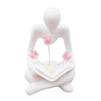 Reading Women Statue with Tulip Lamp, Thinker Sculptures with Night Light, Abstract Art Ornament, Modern Aesthetic Figurine Decoration for Home Living Room Bedroom Office Table Desk Bookshelf Decor