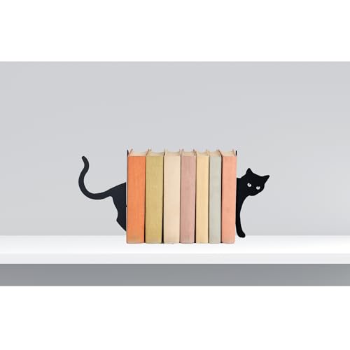 Metal Cat Bookends, Cute Decorative Book Ends for Shelves & Desktops, Heavy Duty Book Organizers, Perfect Cat Lover Gifts for Women Home Decor