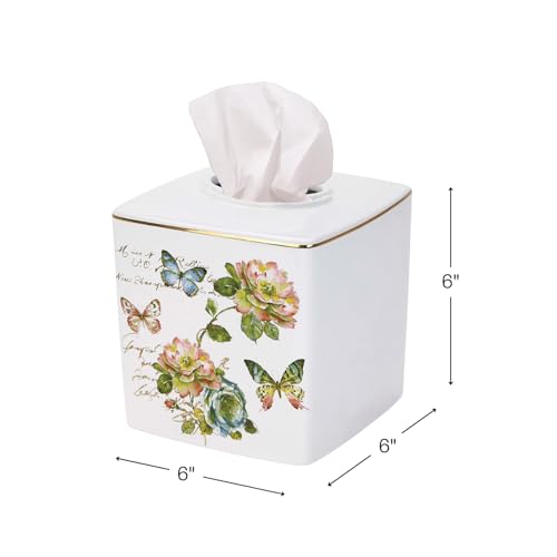Avanti Linens - Tissue Box Cover, Ceramic Bathroom Accessories, Artistic Home Decor (Butterfly Garden Collection) - size: Tissue Box Cover