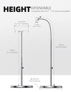 Lamicall Tablet Floor Stand Gooseneck - Swivel Tablet Holder Mount with Adjustable Height & 10.6lb Stable Base, for 4.7-13" iPad mini Air Pro 12.9/9.7, Tab, Kindle, iPhone Air 17 Pro Max, Phones - color: Silver