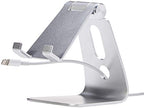 Amazon Basics Adjustable Aluminum Phone Stand for Cell Phones, iPhone and Android, Desktop Phone Holder with Adjustable Angle, Hands-Free Viewing, 3.15 x 2.87 x 3.74 inch, Silver