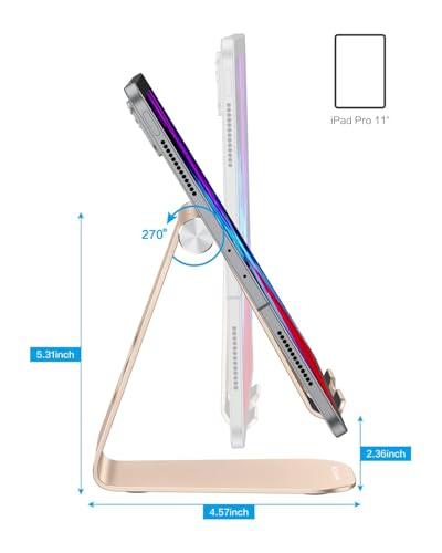 OMOTON Tablet Stand Holder Adjustable, T1 Desktop Aluminum Tablet Dock Cradle Compatible with iPad Air/Mini, iPad 10.2/9.7, iPad Pro 11/12.9, Samsung Tab and More, Gold - color: Gold