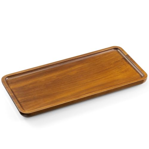 Small Acacia Wood Serving Tray – 12 Inch Rectangular Wooden Decorative Tray for Food, Appetizers, Snacks, Desserts, Coffee Table, Bathroom, Entryway, Vanity, Home Decor Organizer - size: 12 Inch