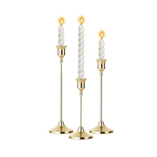 1 Sets Candle Holder Gold Candlestick Holders - HearthLume Vintage Modern Metal Taper Candle Holders, Decorative Centerpiece for Table Mantel, Wedding Kitchen Home Decor, Wedding Gift,3Pcs - color: Gold, size: 3pcs