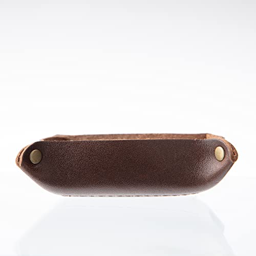 USA Handmade Premium Leather Valet Tray, Jewelry Organizer With Brass Rivets (Dark Walnut Brown, Mini) - color: Dark Walnut Brown, size: 2.5" x 2.5" x 1"