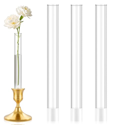 3 Pack 7.9” Acrylic Bud Vase — Cylinder Bud Vase for Taper Candlesticks, Flower Vase with Silicon Rubber Case Fits Candlestick Size 20-22mm, Perfect for Tablescapes, Weddings & Home Decor - size: 3 PC Solid