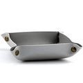 Decorative Foldable Valet Tray Artificial Leather Catchall Holder Small Desk Table Organizer Tray for Jewelry, Keys, Watches, Coins (Light Gray)