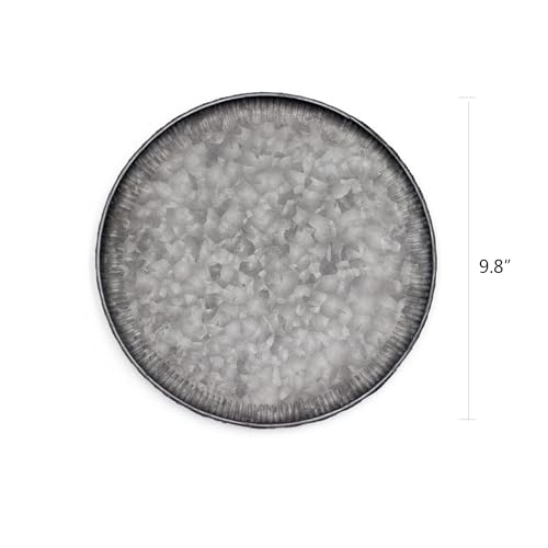 Funerom 9.8 inch Small Round Galvanized Metal Tray Decorative Tray Corrugated Edges - size: 9.8"