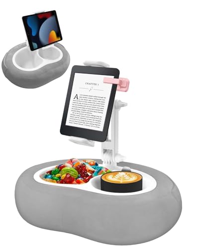 Tablet Pillow Stand, Compatible with 5"-12.9" Kindle, iPad, Phone/Tablet, Google, Samsung, 360° Rotating Phone Holder for Bed, Soft Plush Fabric, Detachable Bowl, Reading and Relaxation on Bed, Gray - color: Gray