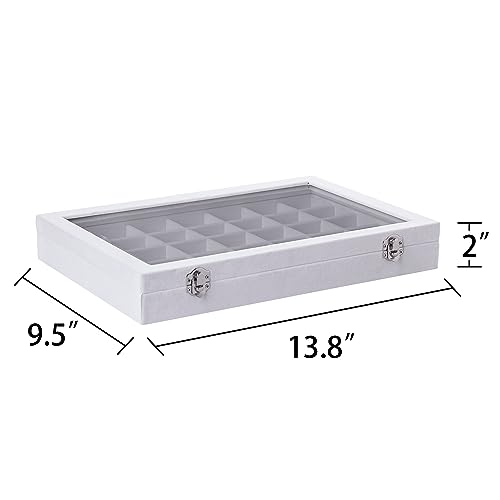 Frebeauty Velvet Jewelry Tray,35 Grid Jewelry Organizer with Clear Lid,Earring Holder Organizer Case with Clasp,Drawer Insert for Rings Studs,13.8 x 9.5 x 2 Inches,Gift for Women Girls(White) - color: White, size: 35 Grid