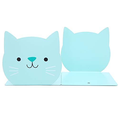 Lovely Cat Pattern Kids Bookends Student Book Ends Metal Office Desk School Library Decoration Bookshelf Book Organizer for Christmas Birthday Gift