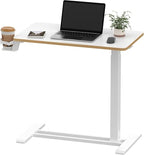 SANODESK Medical Adjustable Overbed Bedside Table with Hidden Casters, Pneumatic Mobile Laptop Computer Standing Desk Cart Overbed Table with Tray, Hospital and Home Use(27.6" W x 15.7" D, White) - color: White, size: Small