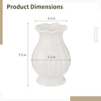 White Wavy Edge Ceramic Vase, Modern Ribbed Flower Vase for Home Decor, Scalloped Opening Pedestal Vase, Minimalism Elegant Table Centerpiece for Dining Table Mantle Bedside Shelves