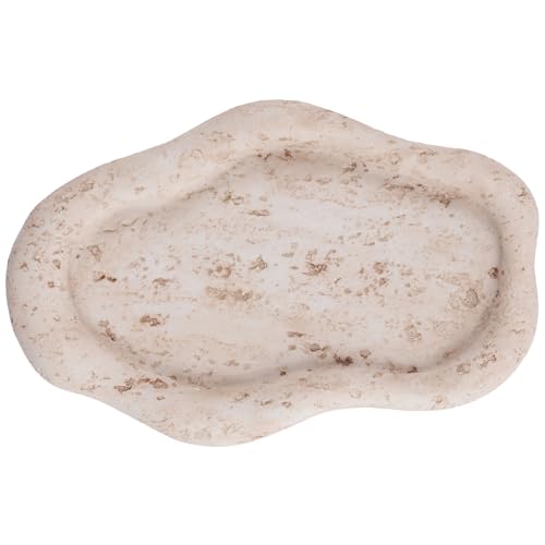 Cloud-Shaped Resin Jewelry Tray, Beige Travertine Vanity Tray for Bathroom Countertop, Trinket Candle Dish, Perfume Holder, Decorative Ottoman Tray for Home Decor Coffee Table Dresser - style: Cloud shaped