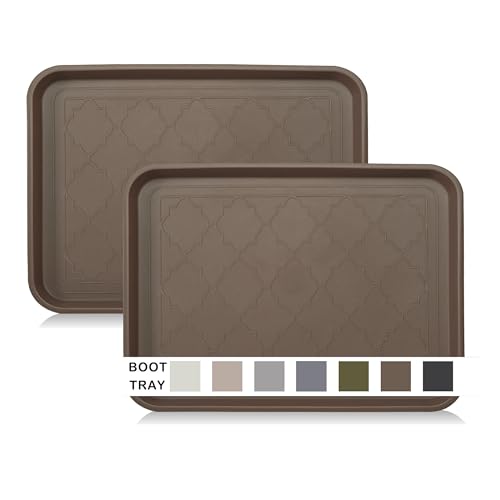 WATANIYA PET Boot Tray for Entryway Indoor, Heavy Duty Shoe Mat Tray 2 Packs, 16.7"x12.8" Waterproof Shoe Trays with Raised Edge, Outdoor Multi-Purpose Mat for Boots, Garden, Pet - color: Brown, size: (2Pack) 16.7''x 12.8''