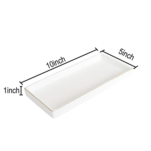 10 x 5 Ceramic Bathroom Tray for Countertop, Decorative Vanity Tray for Dresser Tops, Small Rectangular Trays for Perfume, Candle, Jewelry, Cosmetics (White) - color: White