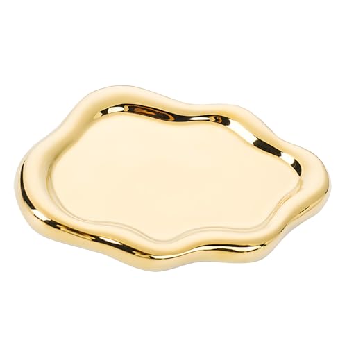 Ceramic Jewellery Dish Trinket Dish Jewelry Tray Cloud Shape Perfume Tray Rings/Earrings/Bracelets/Watch/Keys Tray for Valentine's Day//Mother's Day/Birthday Gift (Gold) - color: Gold