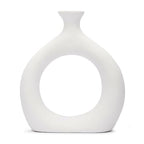 Ajuny Donut Vase Set of 2 – White Ceramic Modern Vases for Flowers, Pampas Grass, Centerpieces | Boho Table Decor for Living Room, Wedding, Kitchen, TV Stand, Office, Shelf, Mantle - style: Hollow-Circle-Vase