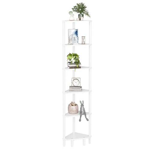 6 Tier Corner Shelf, 66.5'' Tall Standing Shelf, Narrow Display Shelf Stand, Modern Corner Bookshelf, Plant Stand, Corner Bookcase for Living Room, Bedroom, Bathroom, White LCS502W - color: White