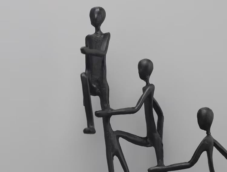 Modern Minimalist Abstract cast Iron Climbing Figures Sculpture, Black Metal Art Statue, Desktop Office Decor